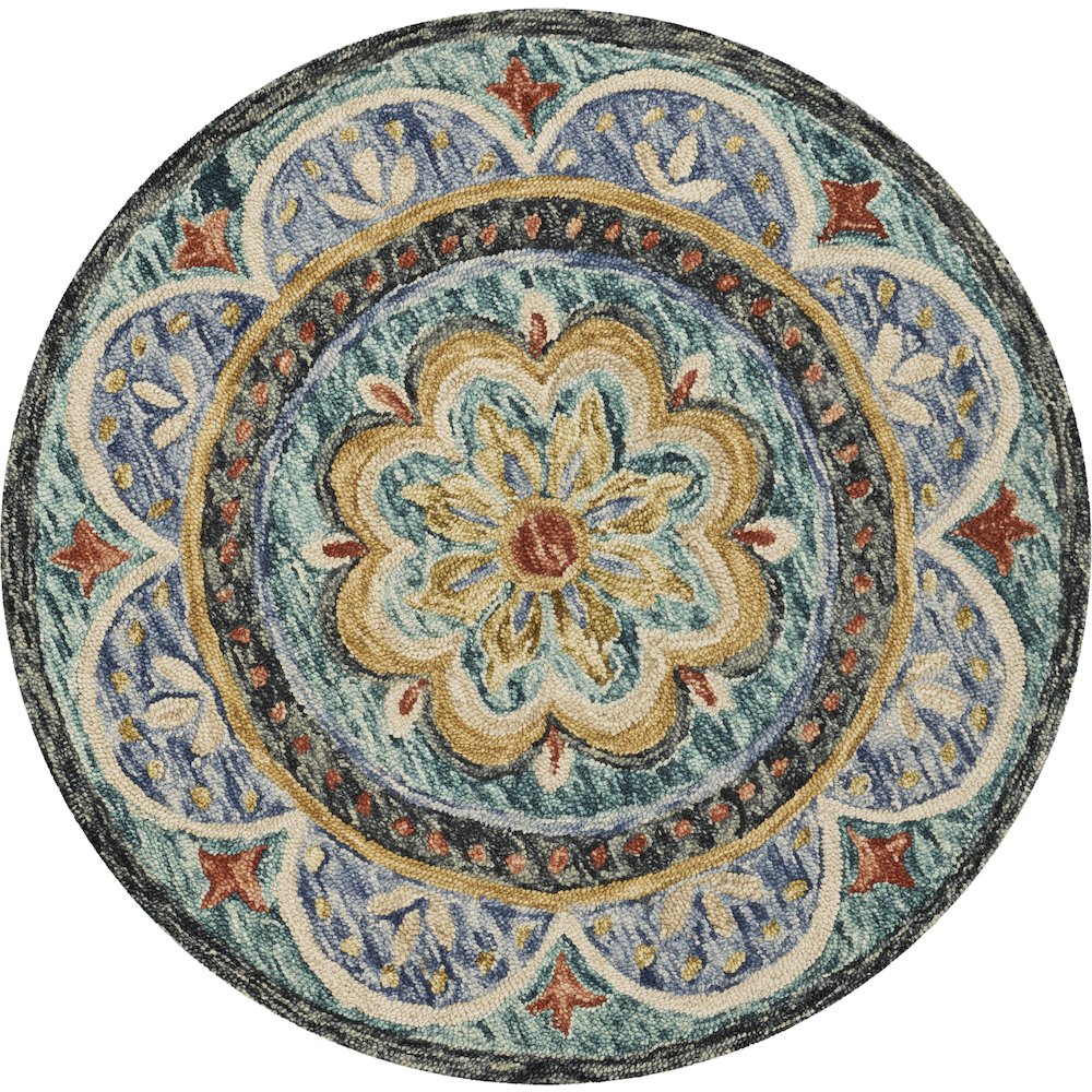 Dazzle Wool Area Rug Indoor in Blue/Multicolored, 6' Round. Picture 1