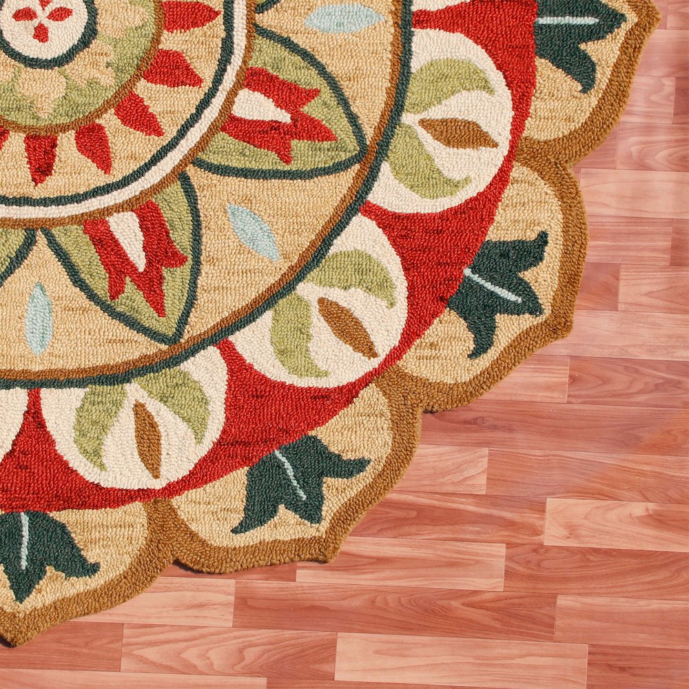 Dazzle Wool Area Rug Indoor in Red/Green, 6' Round. Picture 5