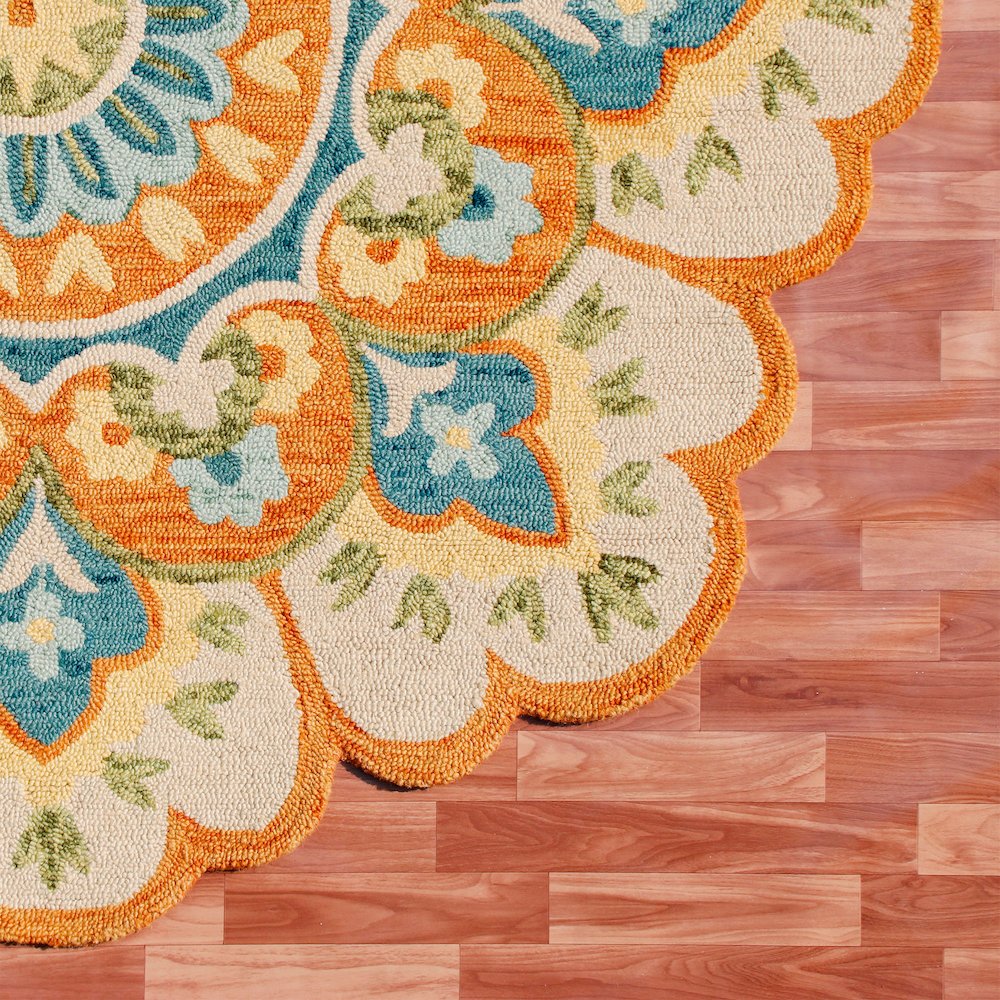 Dazzle Wool Area Rug Indoor in Orange/Blue, 6' Round. Picture 5