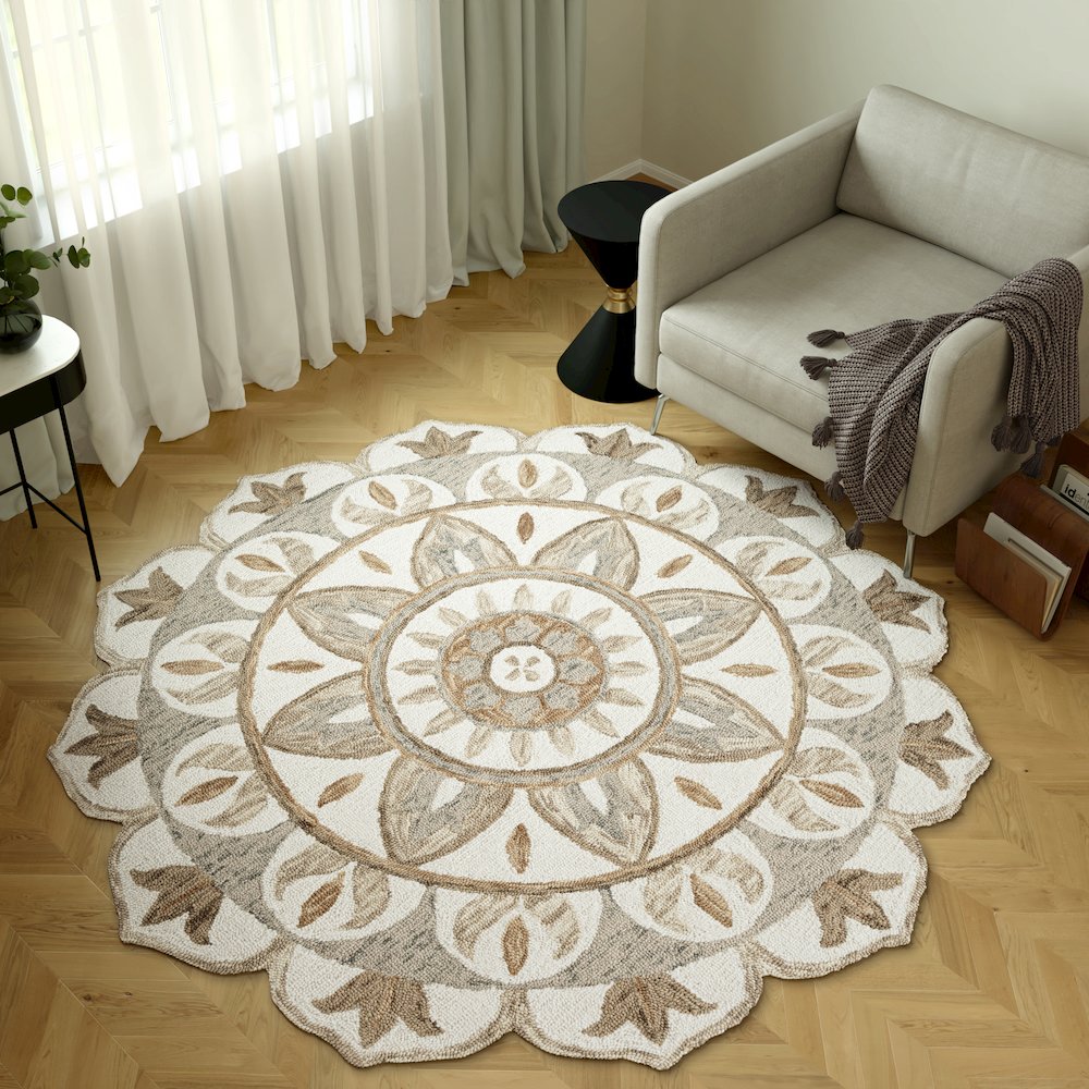 Dazzle Wool Area Rug Indoor in Ivory/Brown, 5' Round. Picture 2