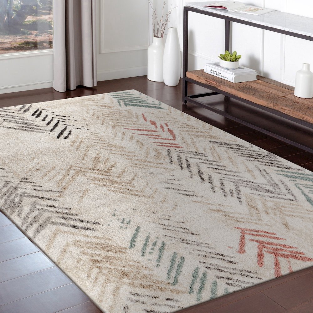 Dune Durable Performance Area Rug Indoor in Ivory/Multicolored, 5'2" x 7'2". Picture 2