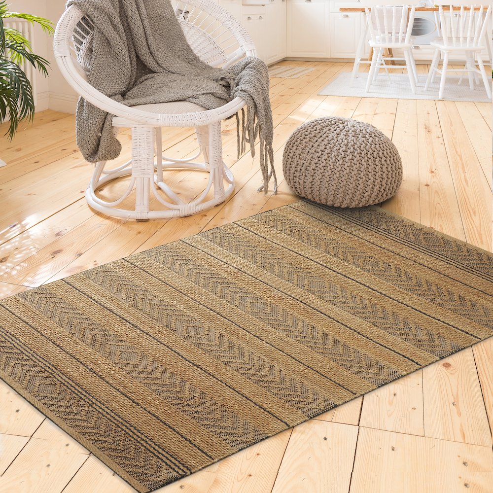 Earth Jute Area Rug Indoor in Tan/Black, 7'9" x 9'9". Picture 7