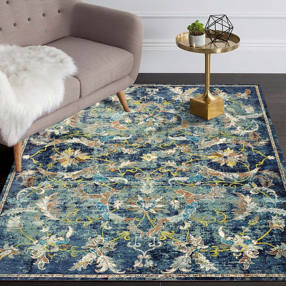 Gala Durable Performance Area Rug Indoor in Blue/Multicolored, 5' x 8'. Picture 2