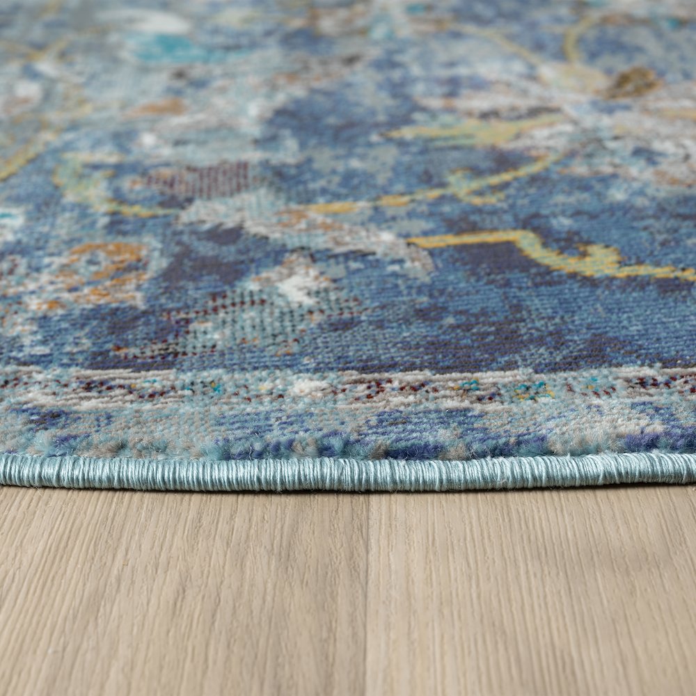 Gala Durable Performance Area Rug Indoor in Blue/Multicolored, 7'6" Round. Picture 3