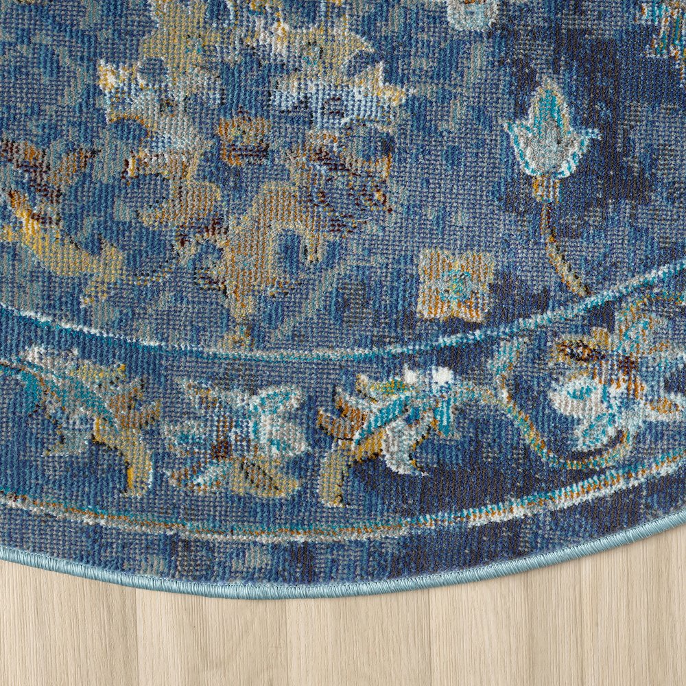 Gala Durable Performance Area Rug Indoor in Blue/Multicolored, 7'6" Round. Picture 8