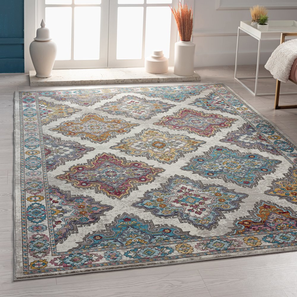 Gala Durable Performance Area Rug Indoor in Ivory/Multicolored, 7'6" x 9'6". Picture 7