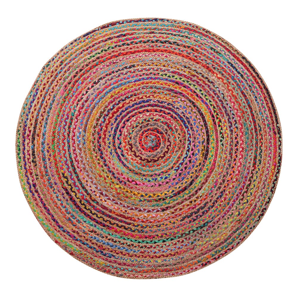 Havana Cotton Blend Area Rug Indoor in Tan/Multicolored, 5' Round. Picture 1