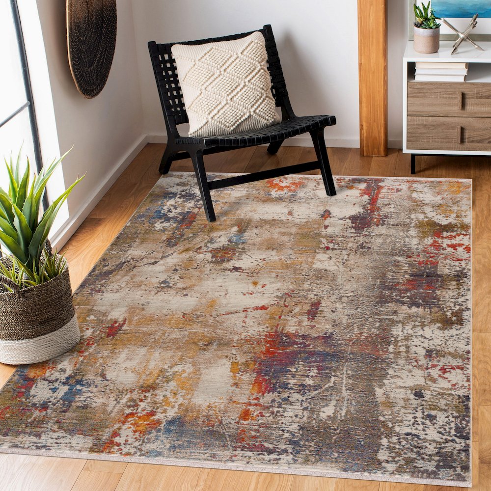 Holi Durable Performance Area Rug Indoor in Gray/Ivory, 5' x 8'. Picture 7