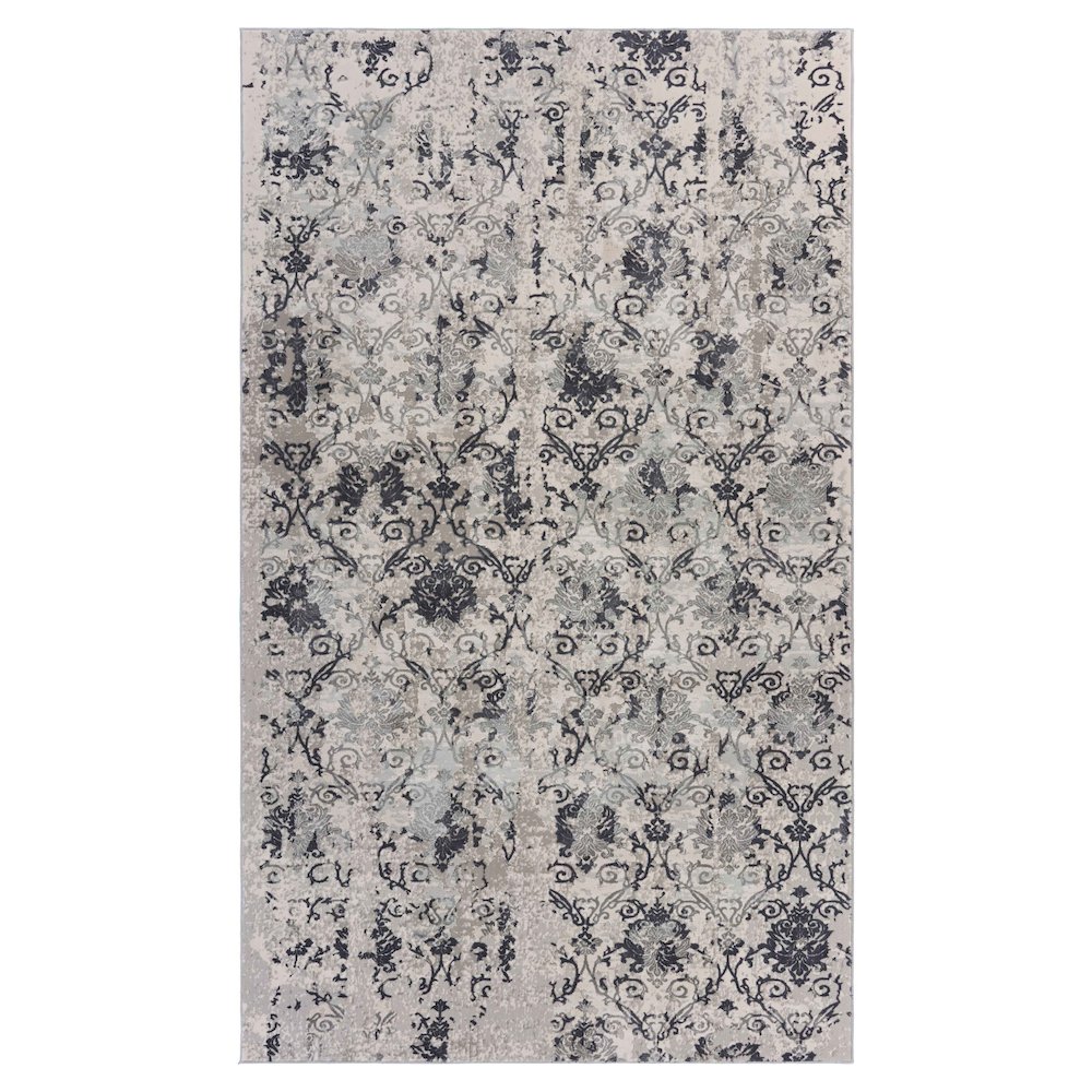 Neutral Distressed Damask Contemporary Area Rug  9'6" x 13'. Picture 1