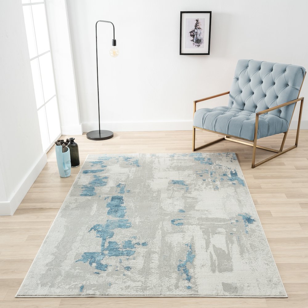 Isabella Performance Blend Area Rug Indoor in Gray/Blue, 2' x 6'. Picture 7