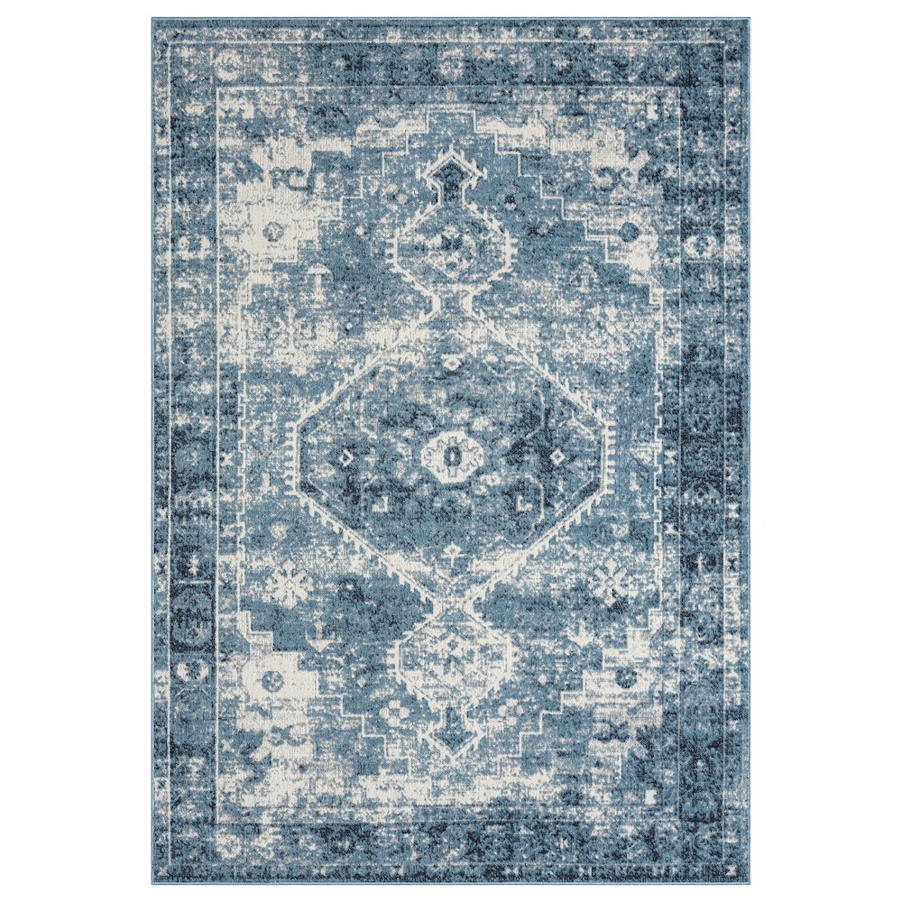 Lanham Durable Performance Area Rug Indoor in Blue/Ivory, 5' x 7'. Picture 1