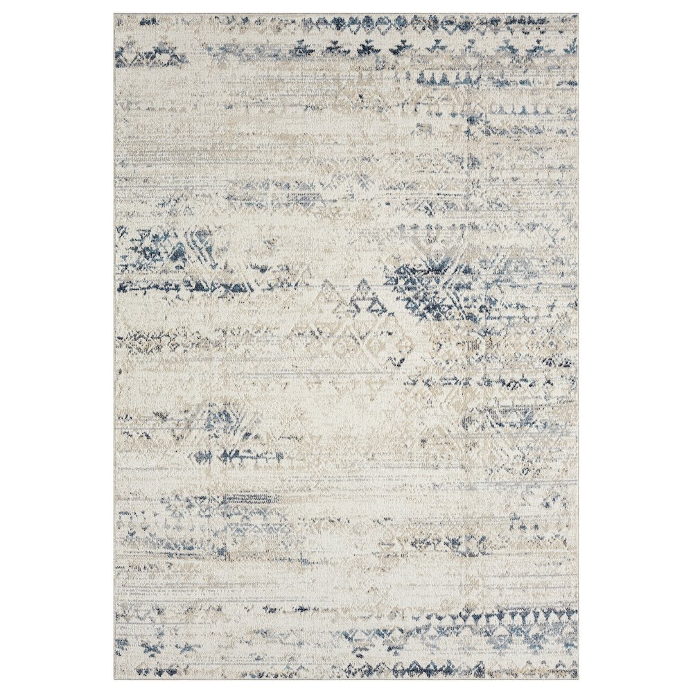 Lanham Durable Performance Area Rug Indoor in Ivory/Blue, 5' x 7'. Picture 1