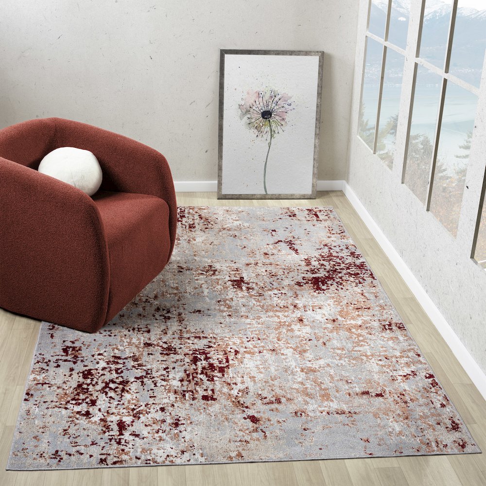 Lanham Durable Performance Area Rug Indoor in Red/Gray, 5' x 7'. Picture 2