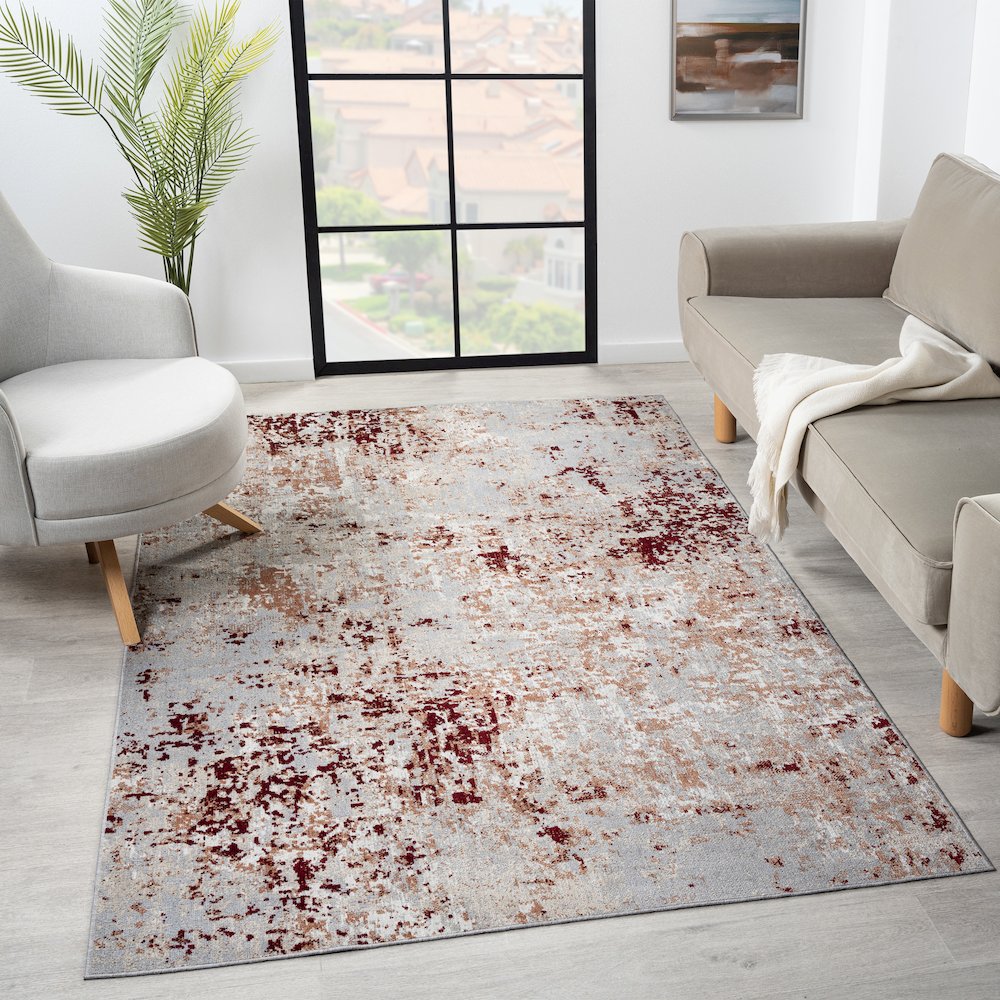 Lanham Durable Performance Area Rug Indoor in Red/Gray, 5' x 7'. Picture 8