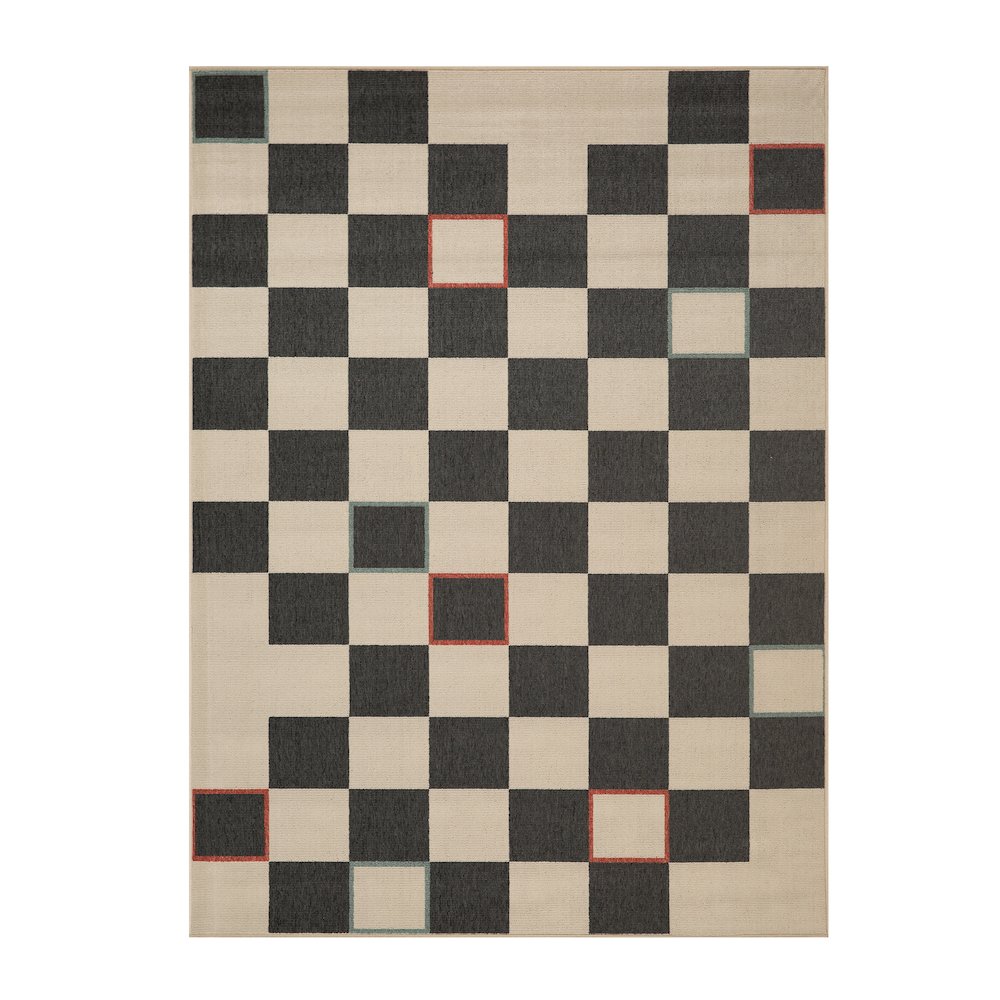 Mapa Durable Performance Area Rug Outdoor in Black/Ivory, 5' x 7'. Picture 1