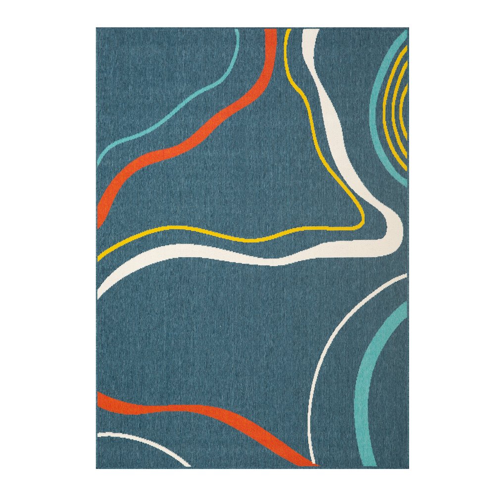 Mapa Durable Performance Area Rug Outdoor in Blue/Multicolored, 5' x 7'. Picture 1