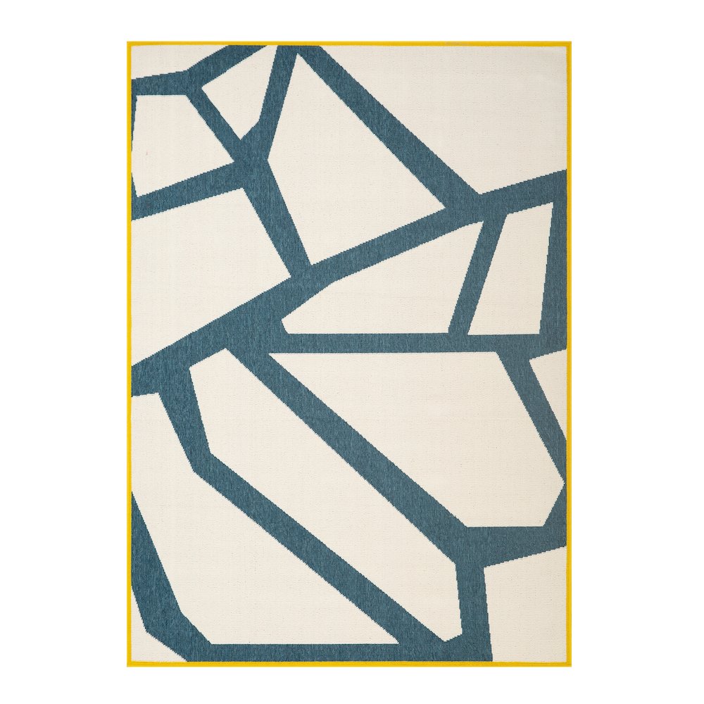 Mapa Durable Performance Area Rug Outdoor in White/Blue, 5' x 7'. Picture 1