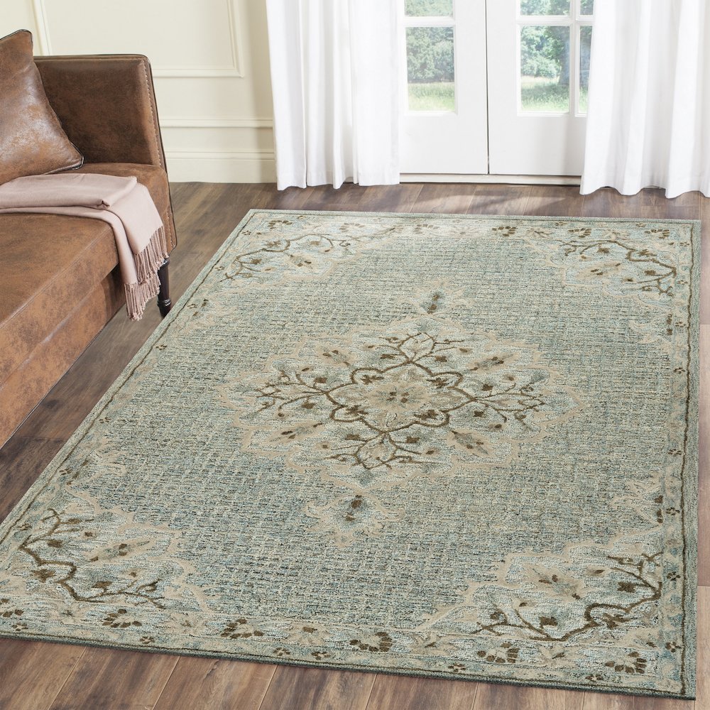 Modern Traditions Wool Area Rug Indoor in Blue, 7'9" x 9'9". Picture 8