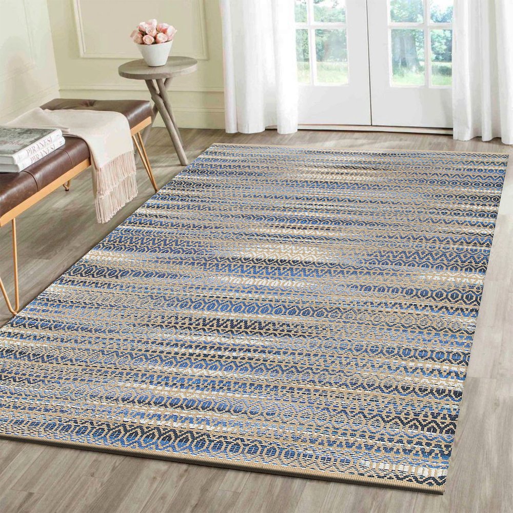 Natural Fiber Jute Blend Area Rug Indoor in Blue, 9' x 12'. Picture 2