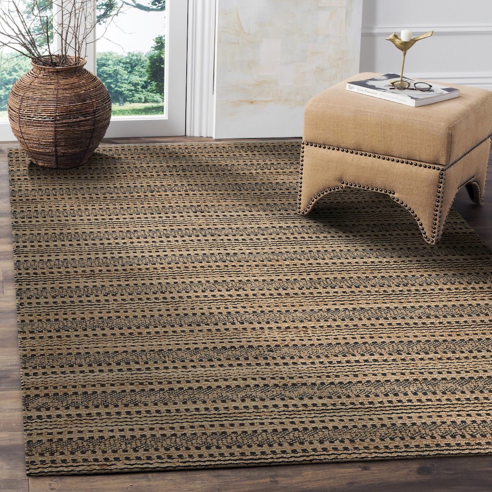Natural Fiber Jute Blend Area Rug Indoor in Black/Tan, 9' x 12'. Picture 2