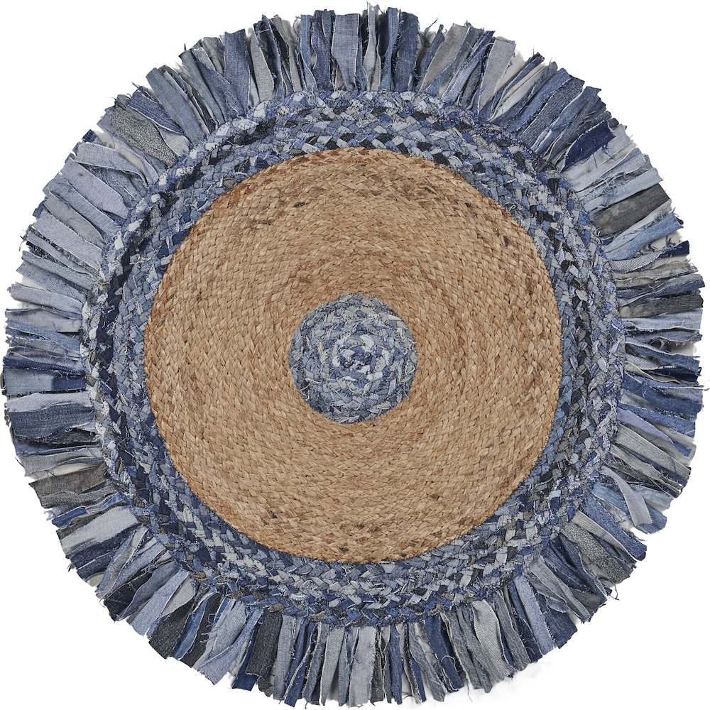 Boutique Jute Cotton Blend Area Rug Indoor in Blue/Tan, 5'6" Round. Picture 1