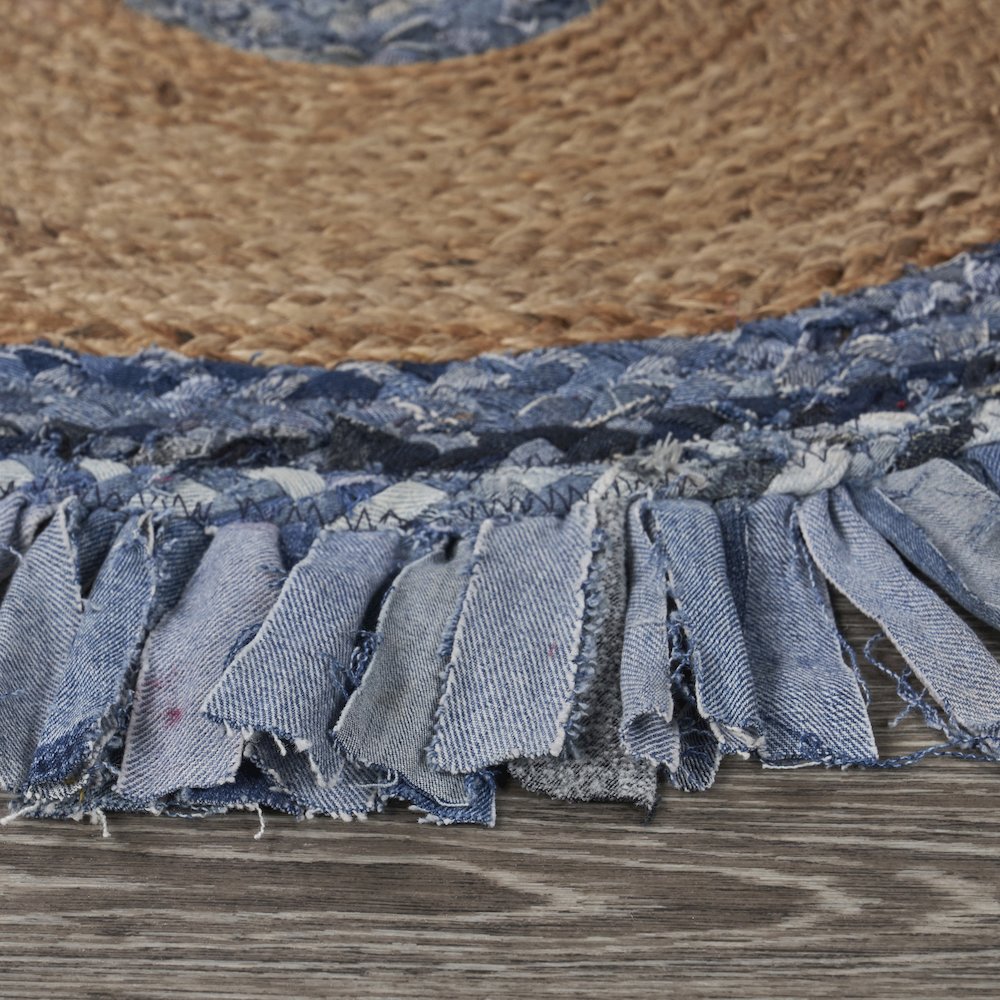 Boutique Jute Cotton Blend Area Rug Indoor in Blue/Tan, 5'6" Round. Picture 3