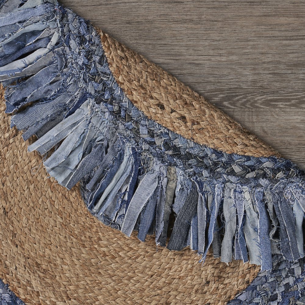 Boutique Jute Cotton Blend Area Rug Indoor in Blue/Tan, 5'6" Round. Picture 4