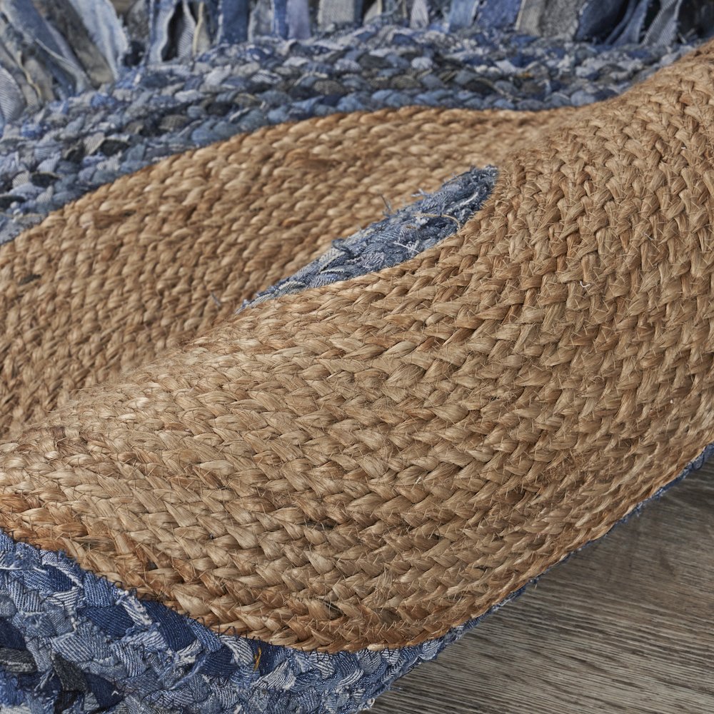 Boutique Jute Cotton Blend Area Rug Indoor in Blue/Tan, 5'6" Round. Picture 5