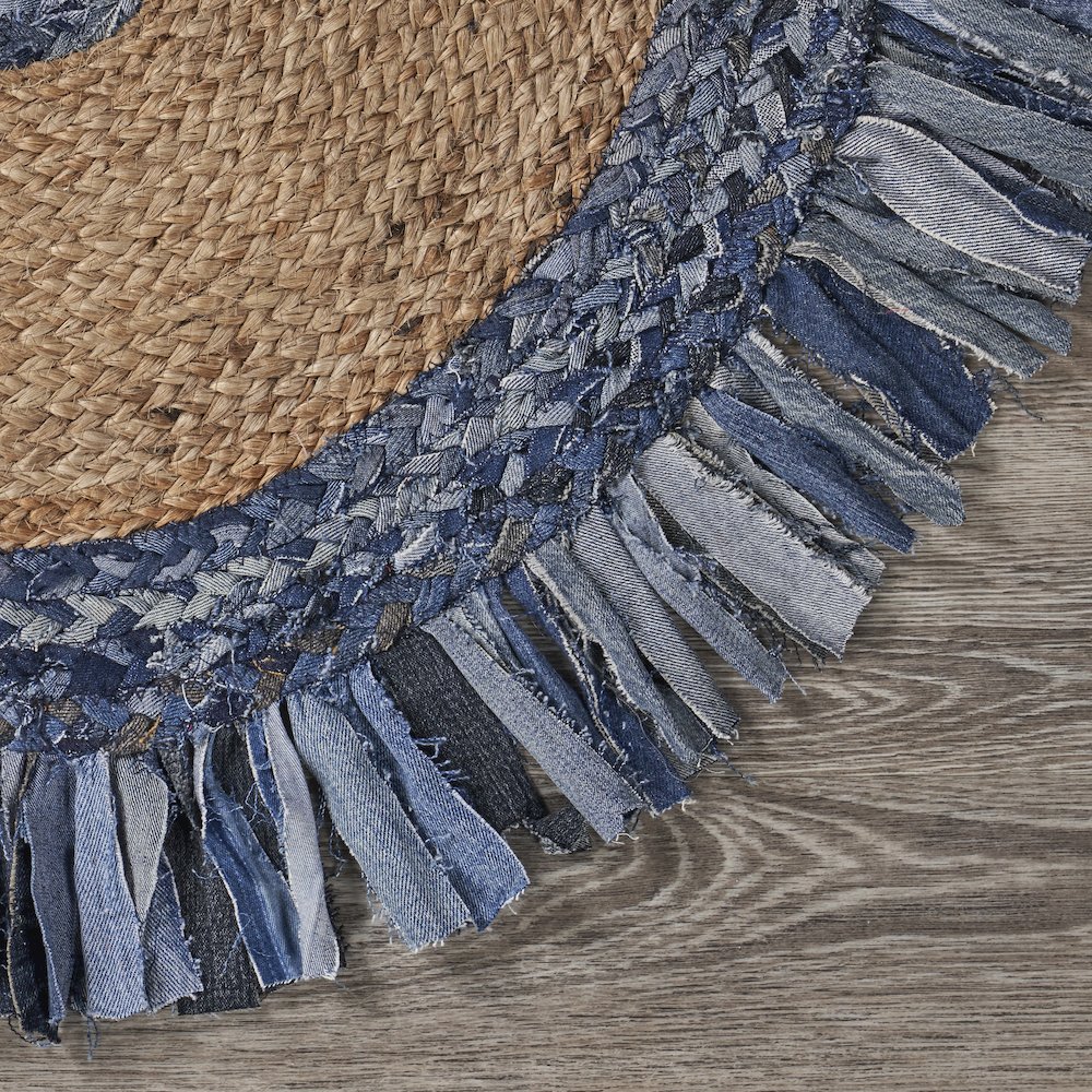 Boutique Jute Cotton Blend Area Rug Indoor in Blue/Tan, 5'6" Round. Picture 6