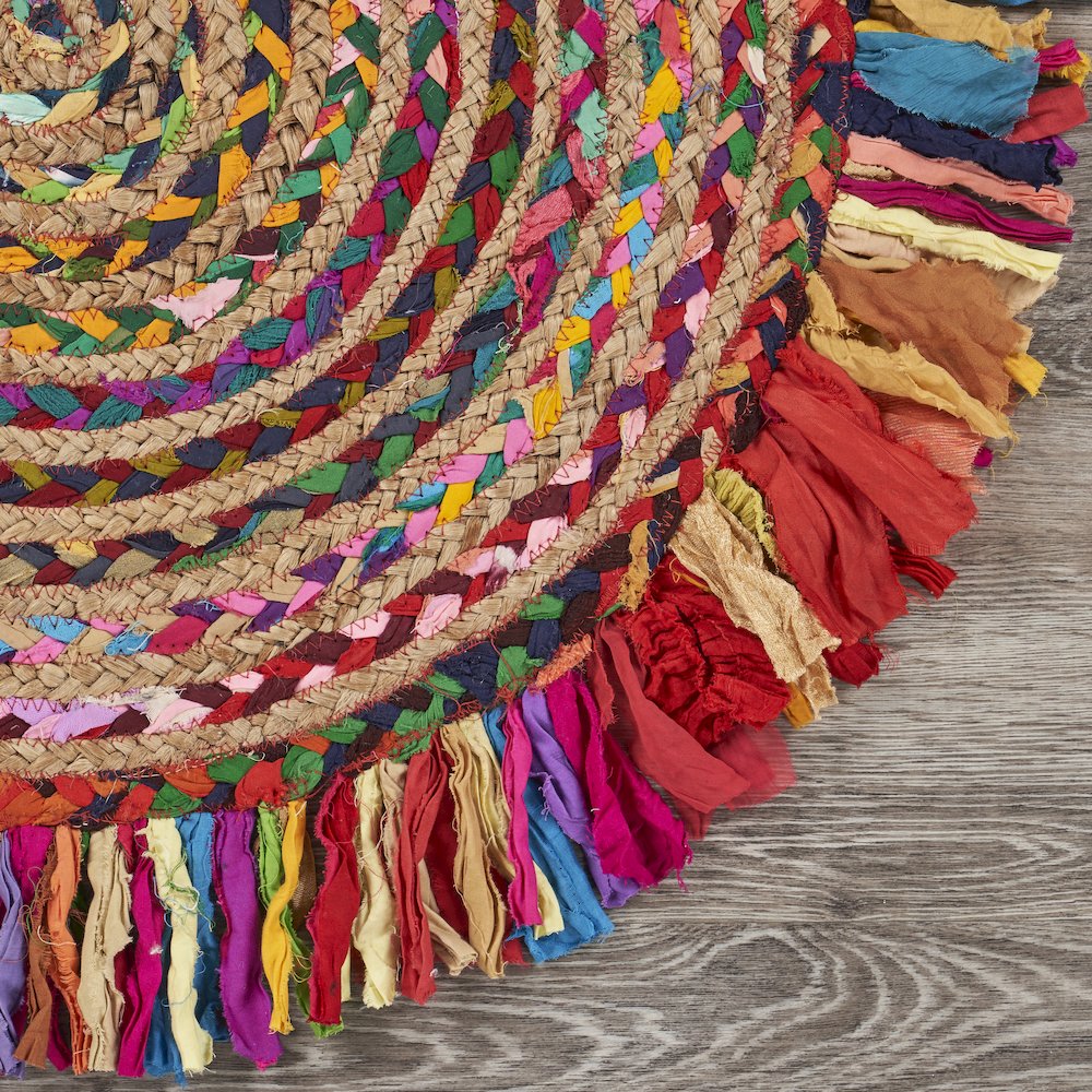Boutique Jute Cotton Blend Area Rug Indoor in Red/Multicolored, 5'6" Round. Picture 6