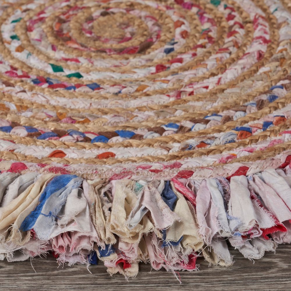 Boutique Jute Cotton Blend Area Rug Indoor in White/Multicolored, 5'6" Round. Picture 3