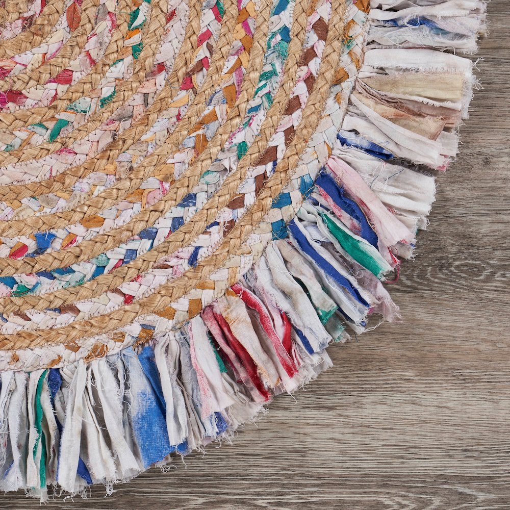 Boutique Jute Cotton Blend Area Rug Indoor in White/Multicolored, 5'6" Round. Picture 6