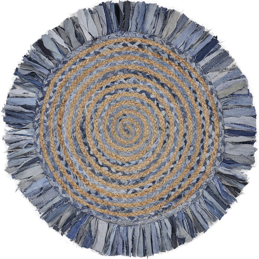 Boutique Jute Cotton Blend Area Rug Indoor in Blue/Multicolored, 5'6" Round. Picture 1