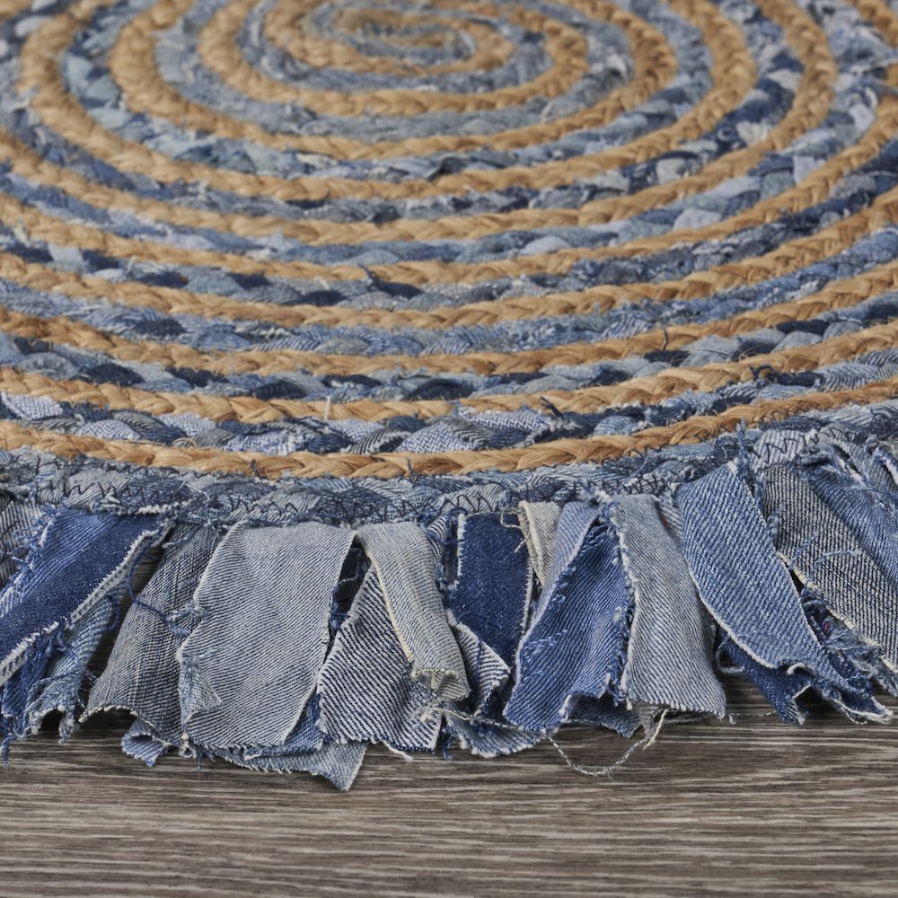 Boutique Jute Cotton Blend Area Rug Indoor in Blue/Multicolored, 5'6" Round. Picture 3