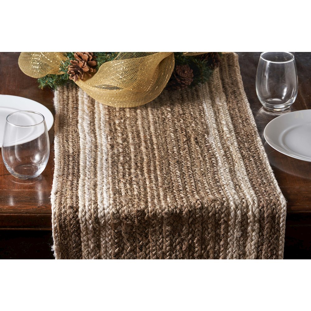 Classic Jute Table Top Placemat in Tan/White,  1'4" x 6'8". Picture 3