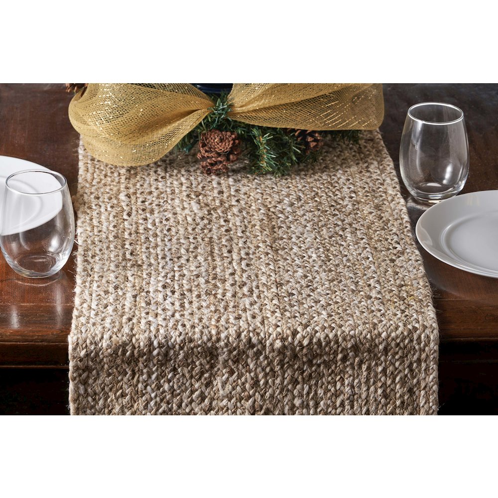 Classic Jute Table Top Placemat in White/Tan,  1'4" x 6'8". Picture 3