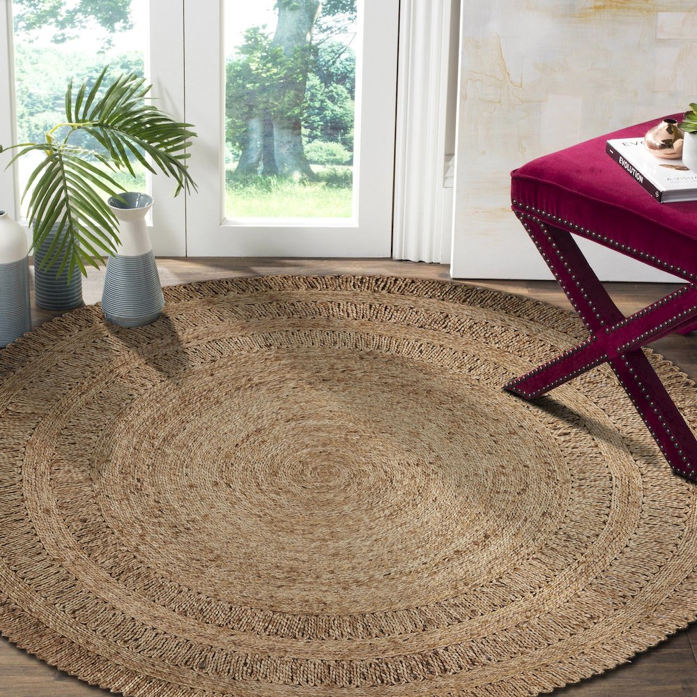 Boutique Jute Jute Area Rug Indoor in Tan/Brown, 6' Round. Picture 9