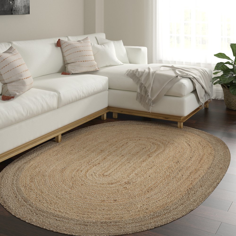 Boutique Jute Jute Area Rug Indoor in Tan/Brown, 7' x 9' Oval. Picture 2