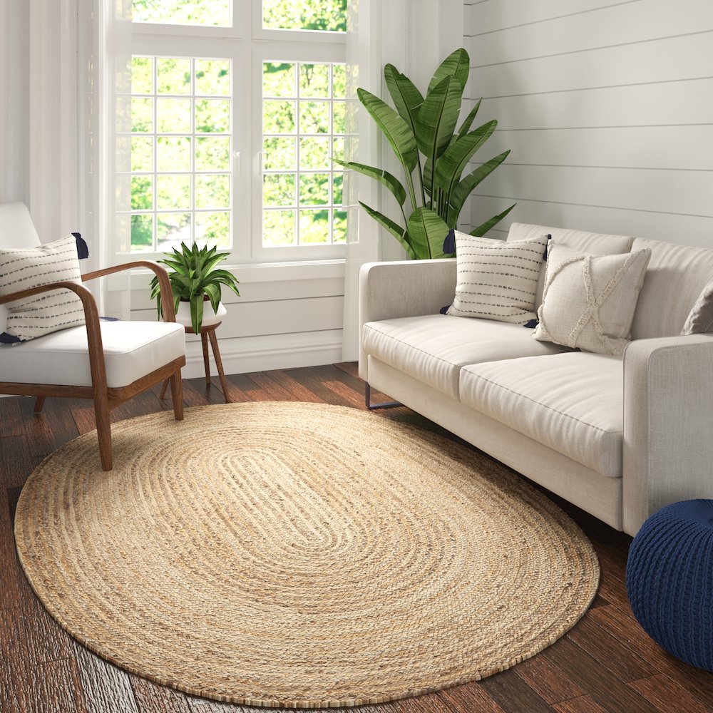 Boutique Jute Jute Area Rug Indoor in Tan/Gray, 7' x 9' Oval. Picture 2
