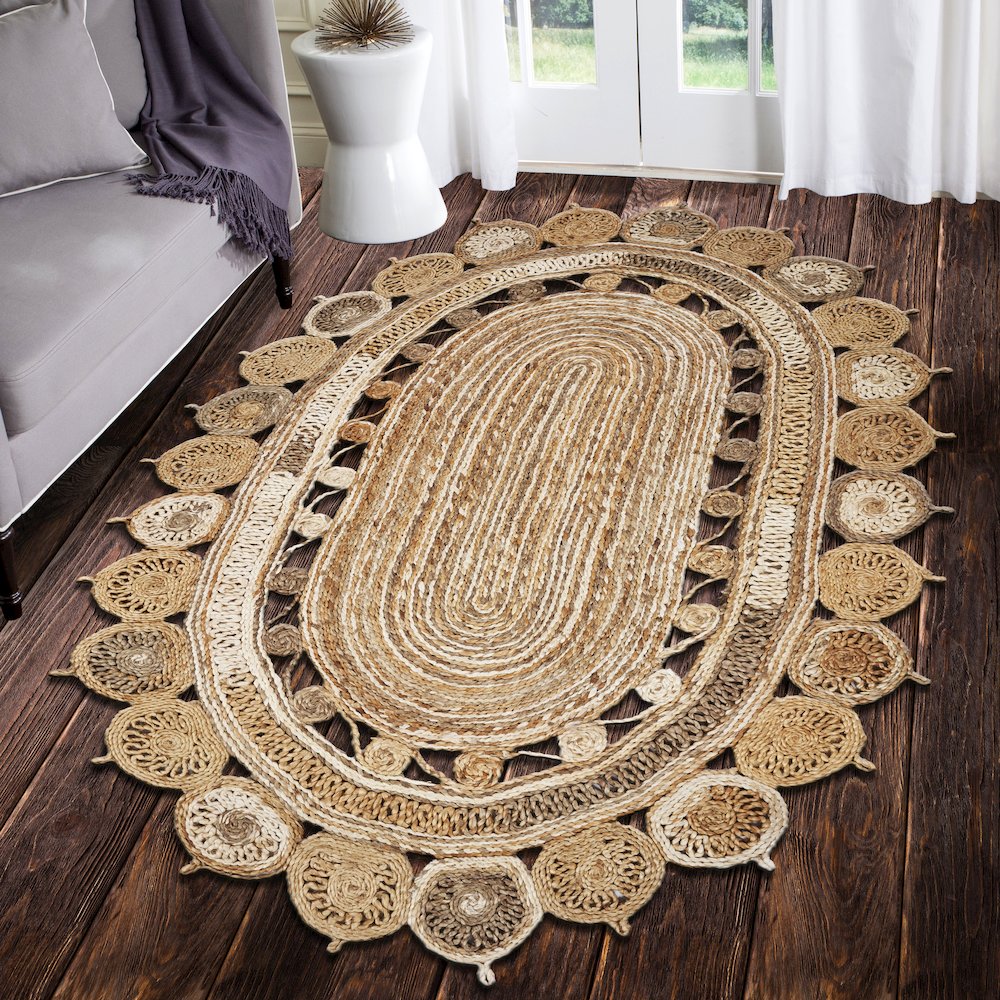 Boutique Jute Jute Area Rug Indoor in Brown/Tan, 7' x 9' Oval. Picture 8