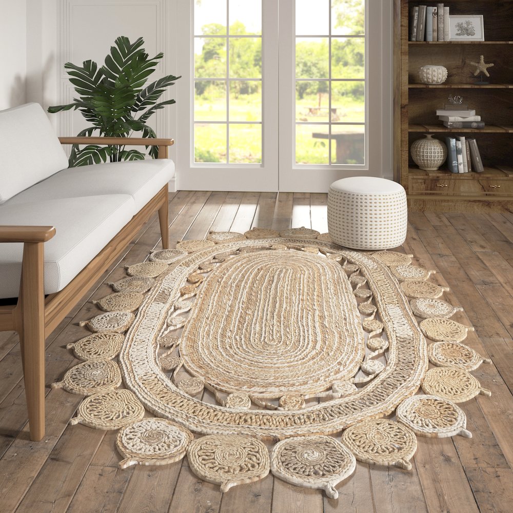 Boutique Jute Jute Area Rug Indoor in Brown/Tan, 7' x 9' Oval. Picture 2