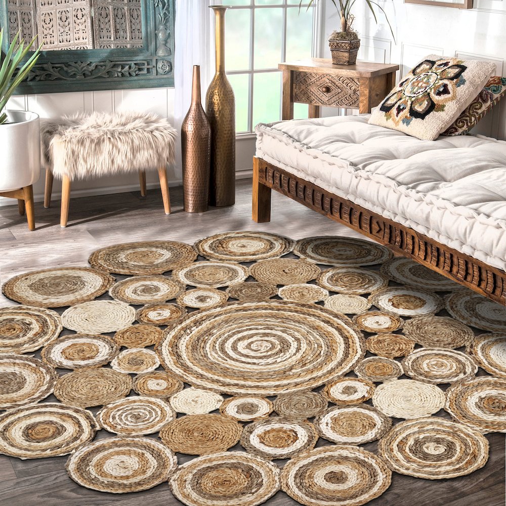 Boutique Jute Jute Area Rug Indoor in Brown/Ivory, 6' Round. Picture 3