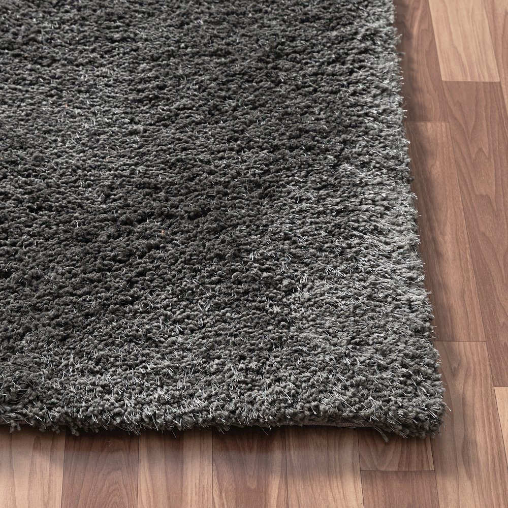 Black Shag Solid Hand-Loomed Polyester Indoor Area Rug. Picture 5
