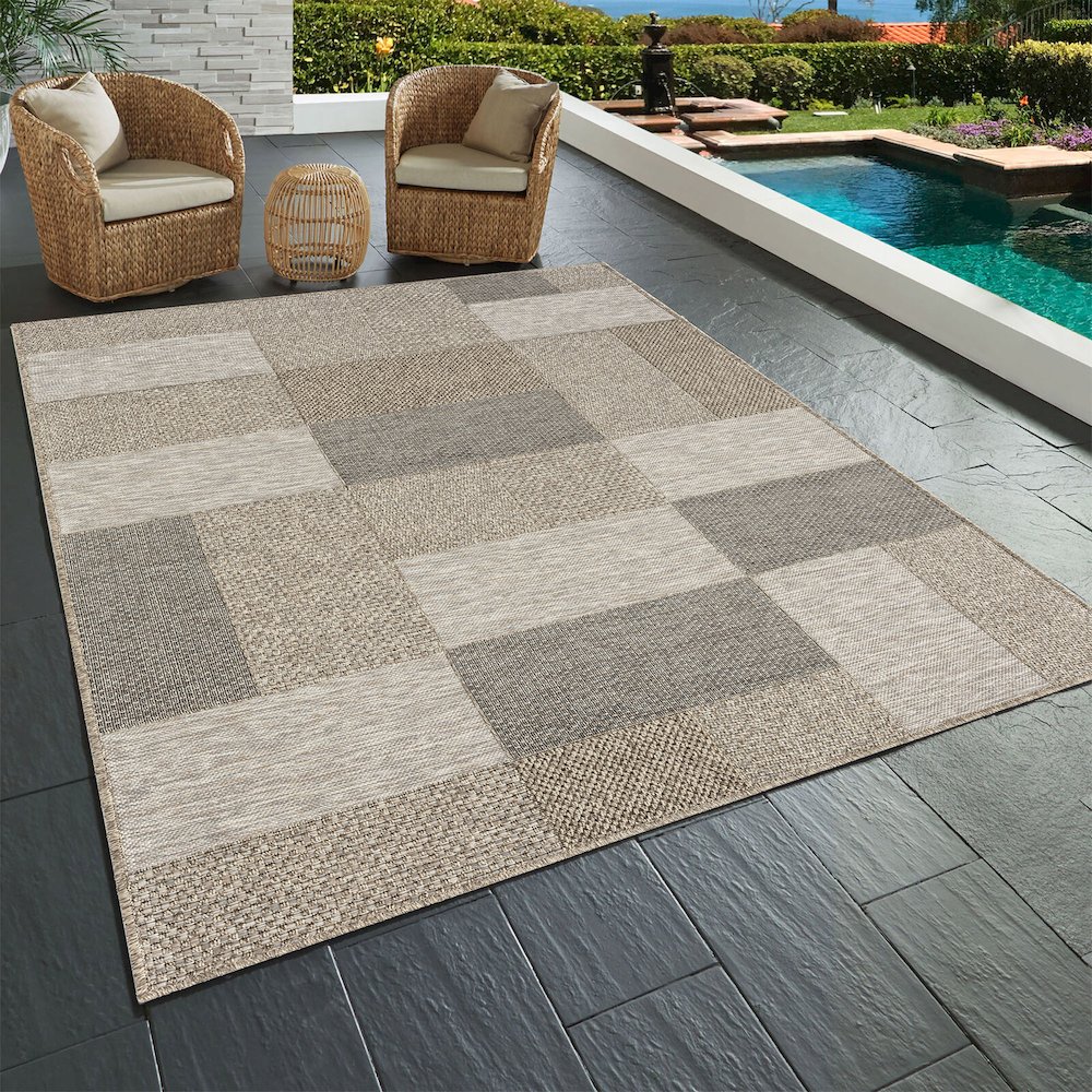 Oslo Modern Color-Block Brown Indoor Outdoor Area Rug. Picture 6