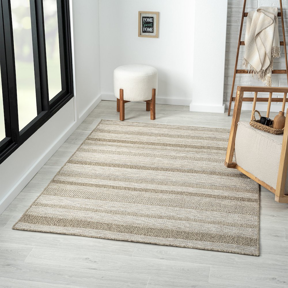 Oslo Modern Striped Brown Indoor Outdoor Area Rug. Picture 2