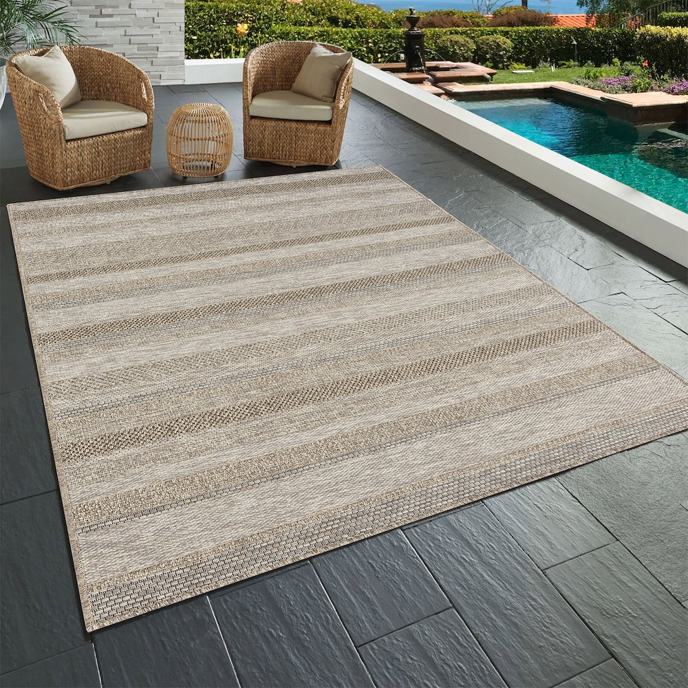 Oslo Modern Striped Brown Indoor Outdoor Area Rug. Picture 8