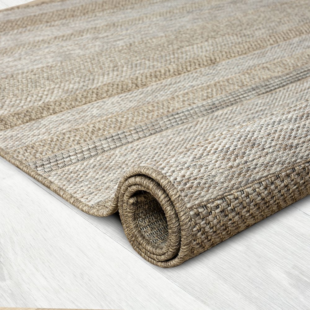 Oslo Modern Striped Brown Indoor Outdoor Area Rug. Picture 9
