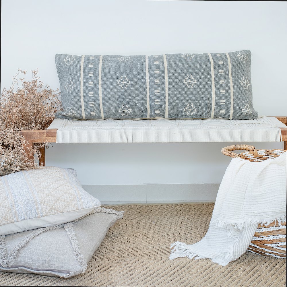 Embroidered Gray and Cream Throw Pillow. Picture 2