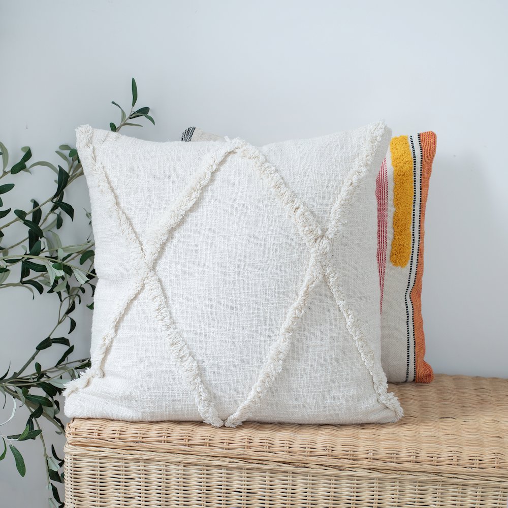 Ox Bay Hand-Woven Natural Beige Diamond All-Natural Cotton Pillow Cover. Picture 2