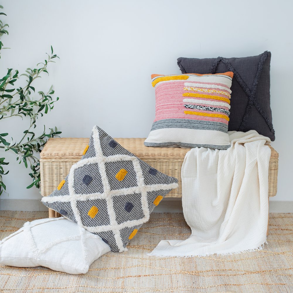 Ox Bay Hand-Woven Natural Beige Diamond All-Natural Cotton Pillow Cover. Picture 10